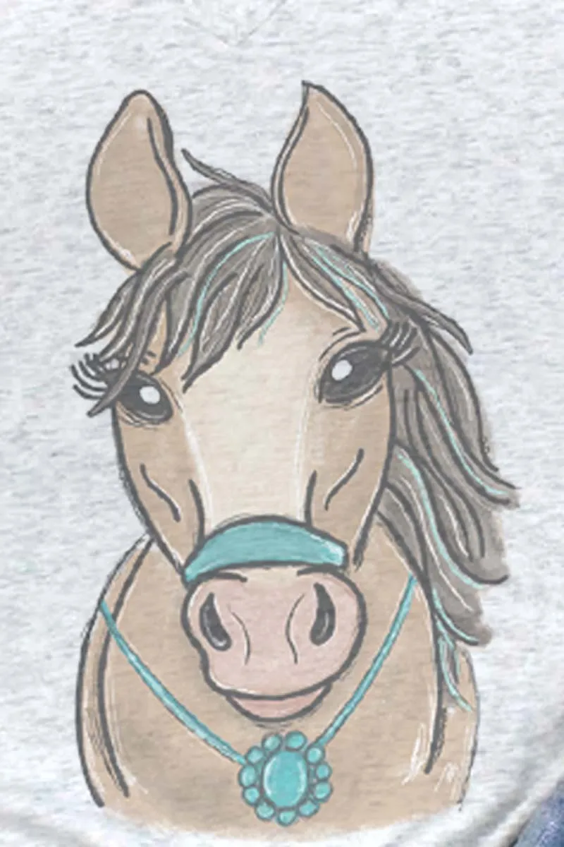 Fancy Turquoise Horse Tri-Blend V Neck Tee