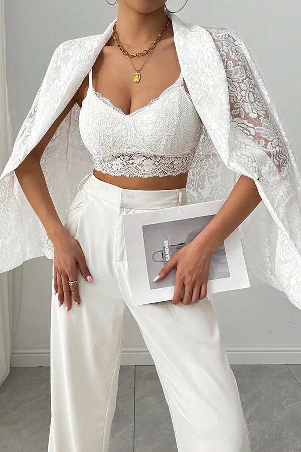 Fashion Lace Embroidery Casual Long Sleeve Blazer