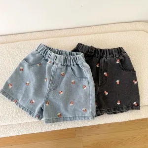 Fashion Print Denim Baby Girl Shorts - Stylish