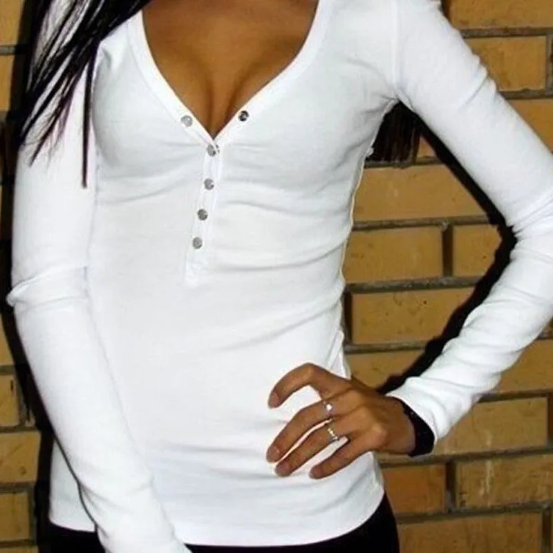 fashion white women plus size V neck women t shirt punk Long sleeve cropped sexy top tees women