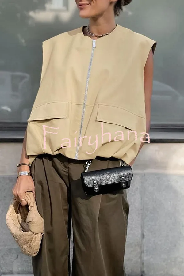 Fashionable Loose Sleeveless Pocket Casual Vest