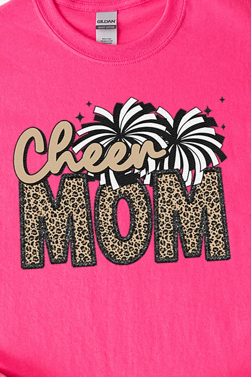 Faux Embroidery Cheer Mom Transfer Short Sleeve Relaxed Fit T-Shirt