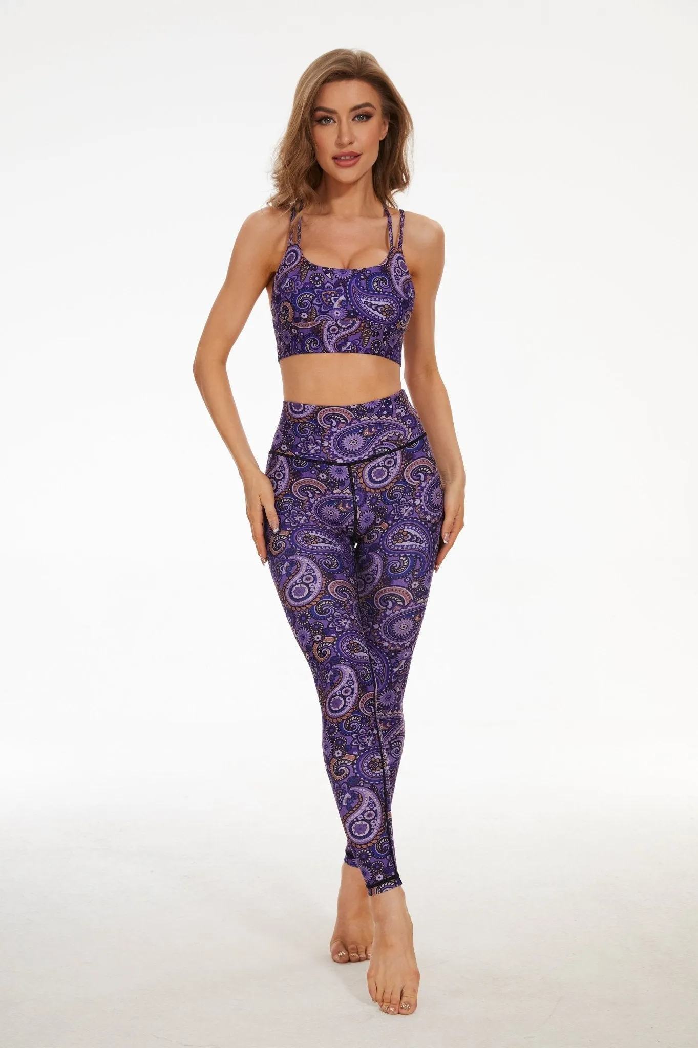 Feel Free Women’s High-Waisted Workout Leggings with Tummy Control – Soft Stretch Paisley Print Yoga Pants for Gym, Running & Everyday Wear