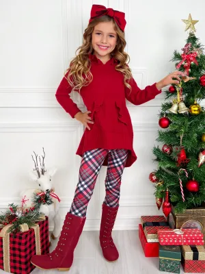 Festive Plaid Girls Hooded Tunic and Legging Set