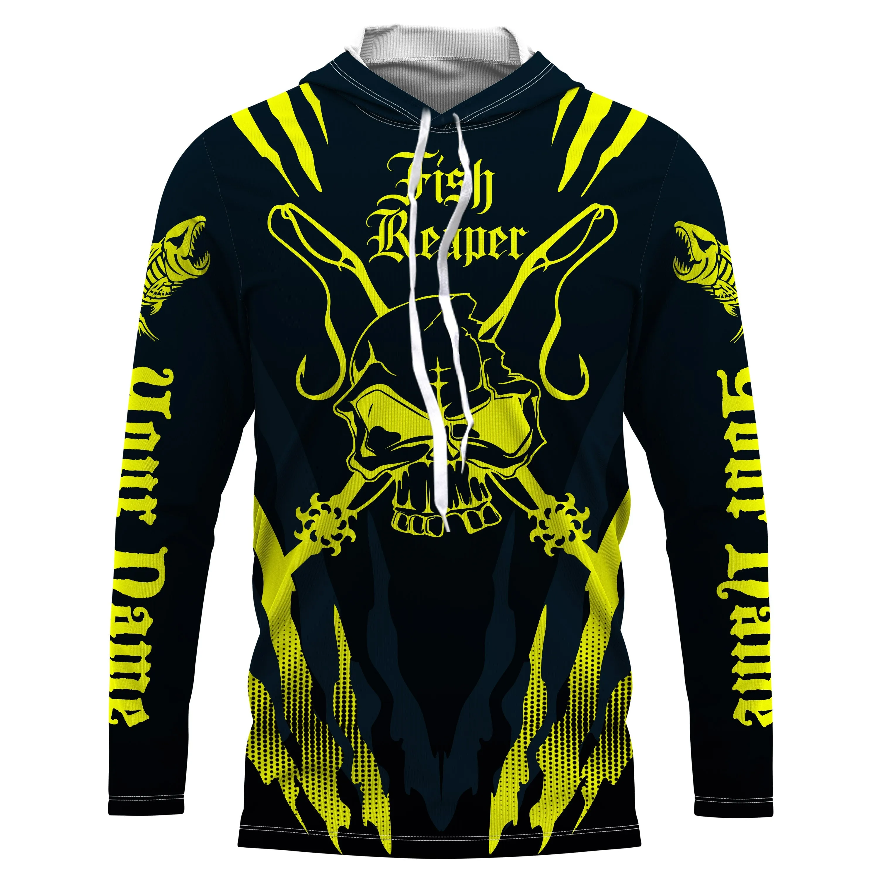 Fish reaper Custom Long Sleeve performance Fishing Shirts, Skull Fishing jerseys | yellow IPHW3030