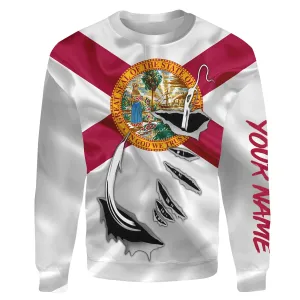 FL Fishing Fish Hook Florida Flag Custom All over print Sweatshirt personalized Patriotic fishing gifts - HPW313