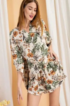 FLORAL PRINTED RAYON CHALLIE RUFFLE BOTTOM SHORTS