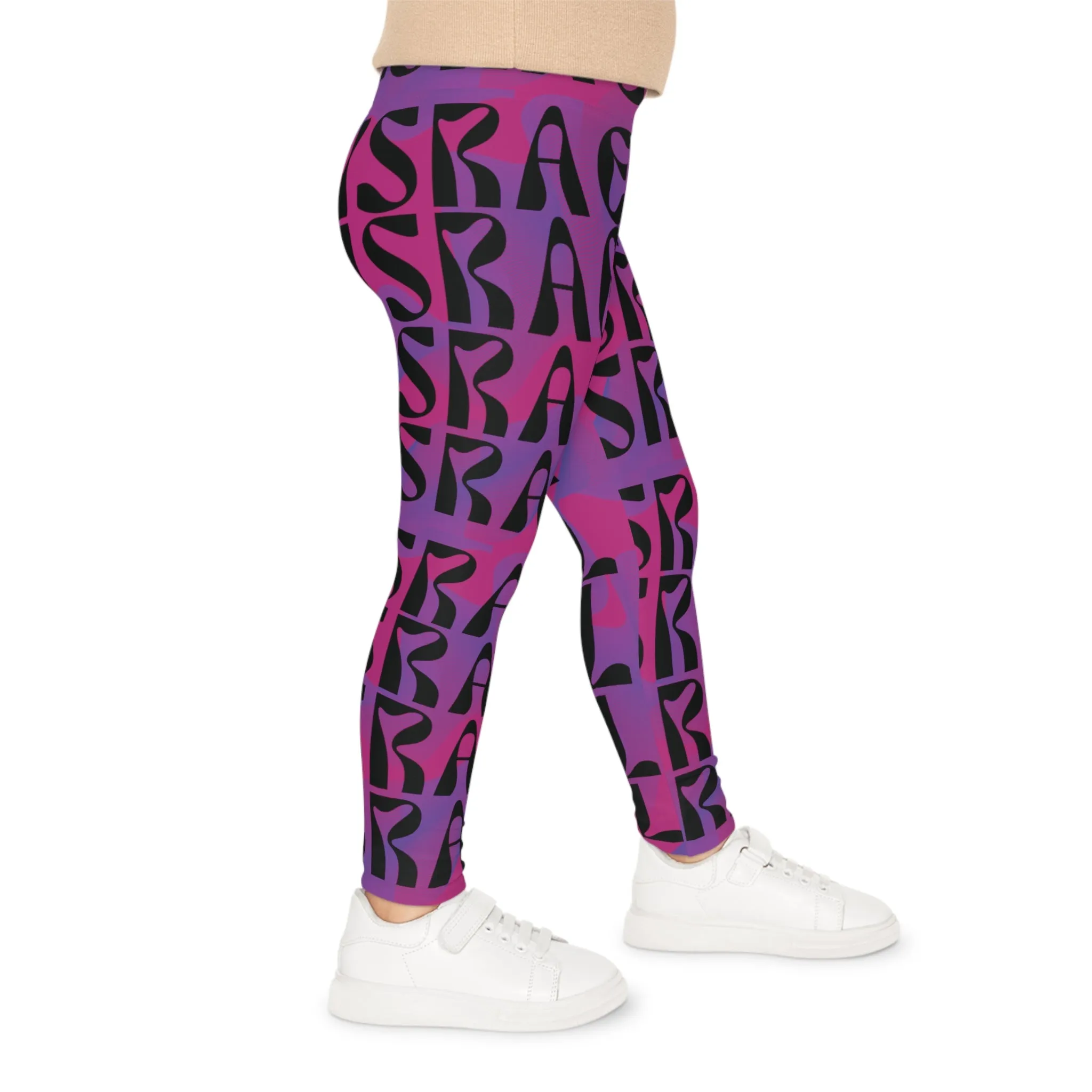 Flow & Squiggle Israel Purple on Hot Pink Kids Leggings