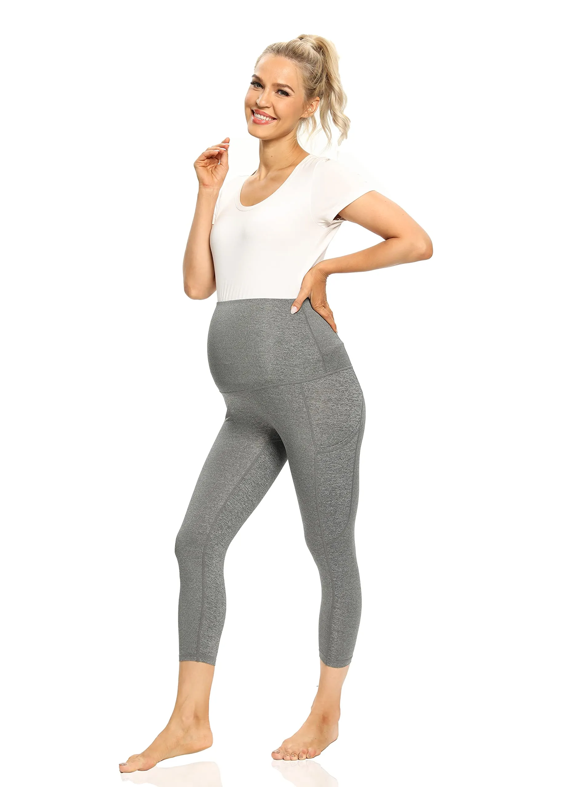 Foucome Women's Maternity Capri Leggings Over The Belly Pregnancy Active Workout Yoga Tights Pants