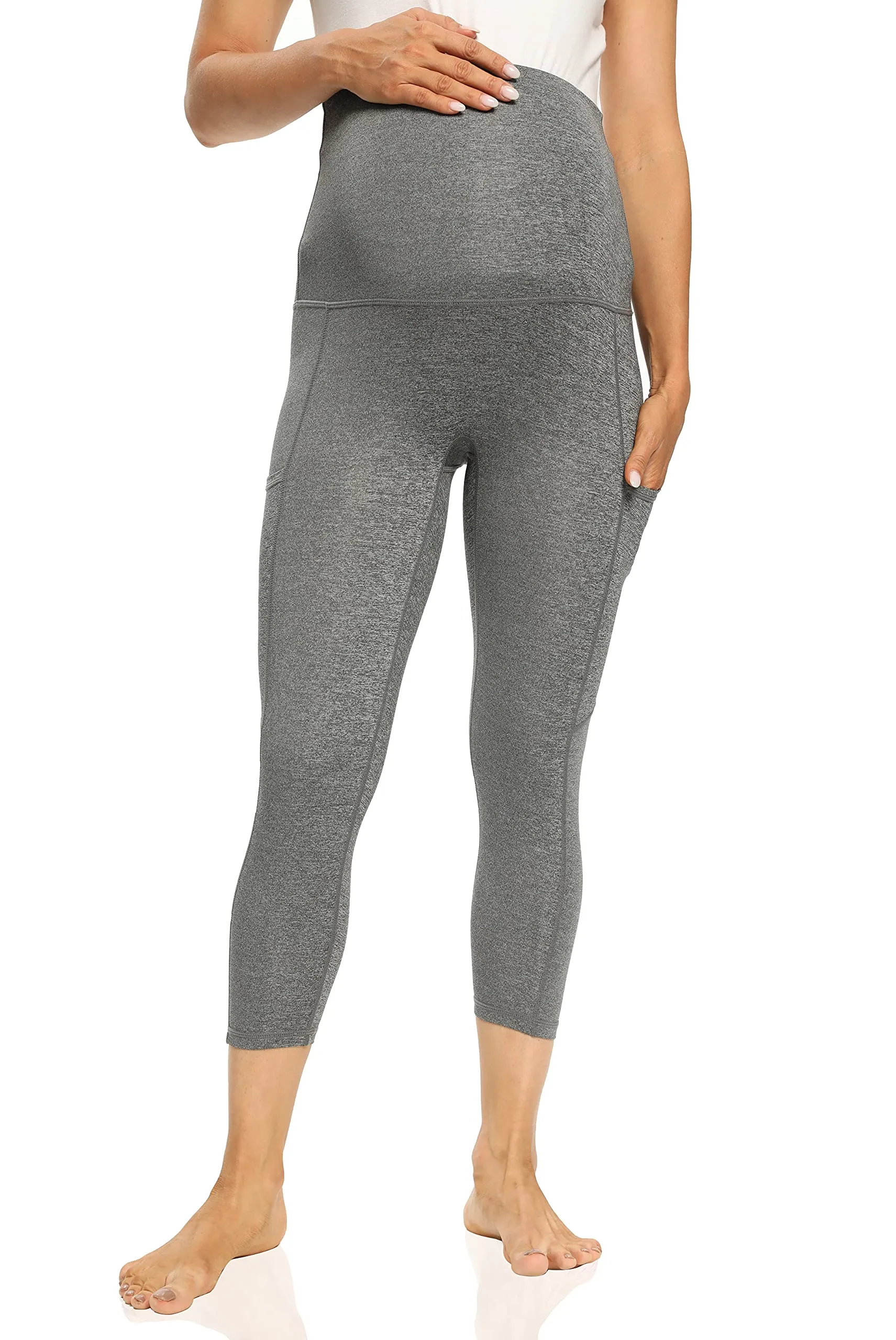 Foucome Women's Maternity Capri Leggings Over The Belly Pregnancy Active Workout Yoga Tights Pants