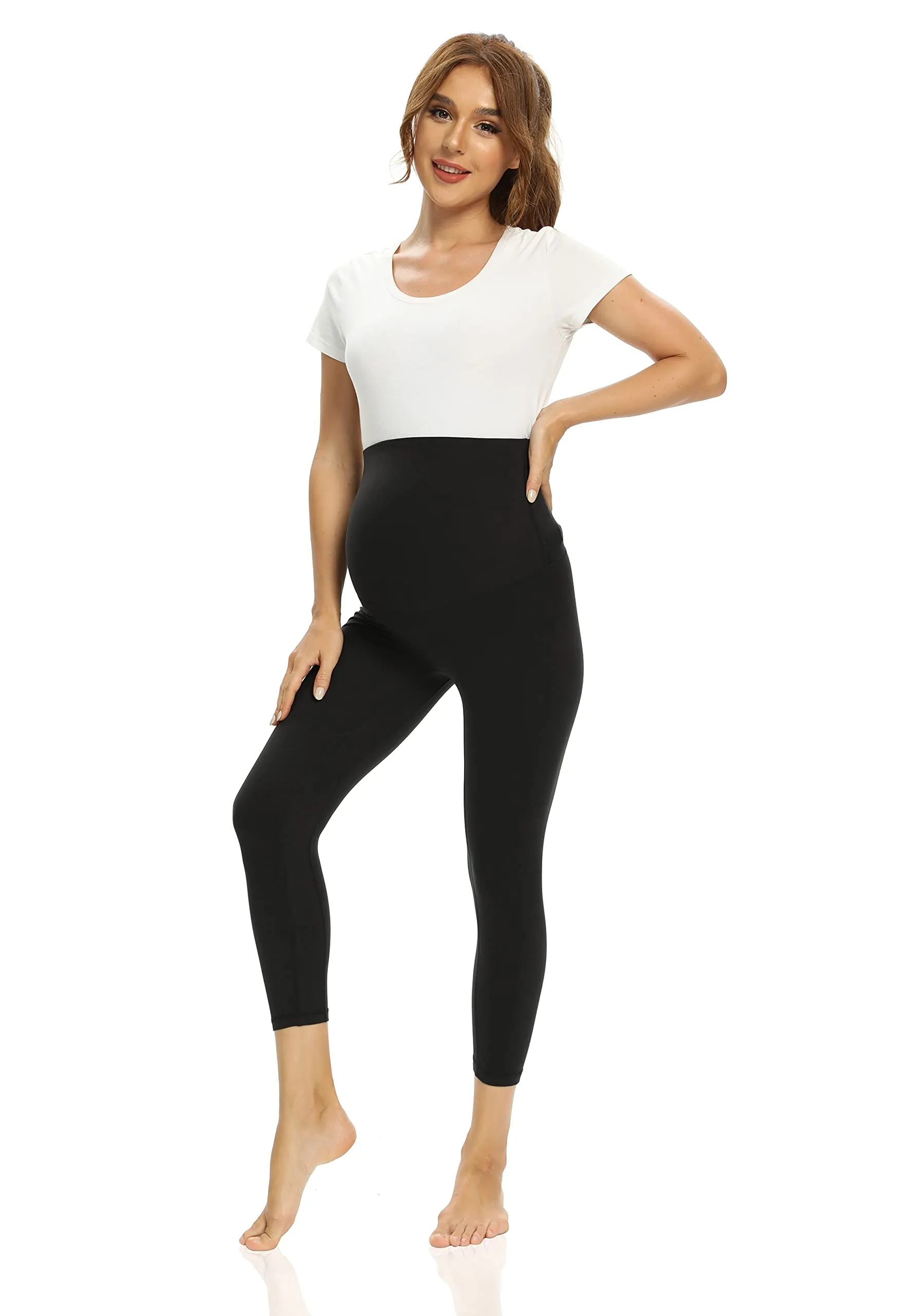 Foucome Women's Maternity Capri Leggings Over The Belly Pregnancy Active Workout Yoga Tights Pants