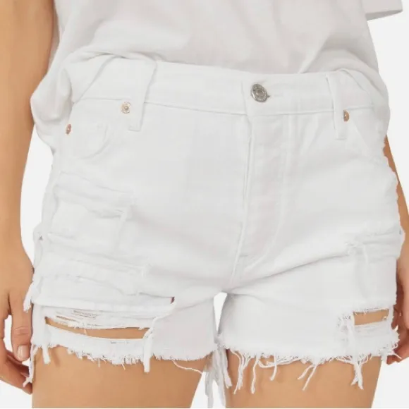 Free People Maggie Mid Rise White Denim Shorts