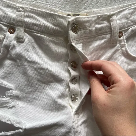 Free People Maggie Mid Rise White Denim Shorts