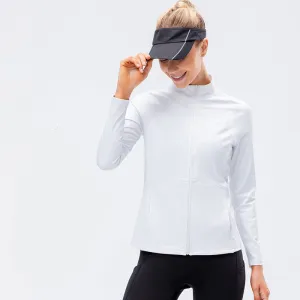 Front Zipper Sports Jacket With Stand Collar  Fitness Long Sleeves Windproof Fleece Tops Warm Up Gym Jacket