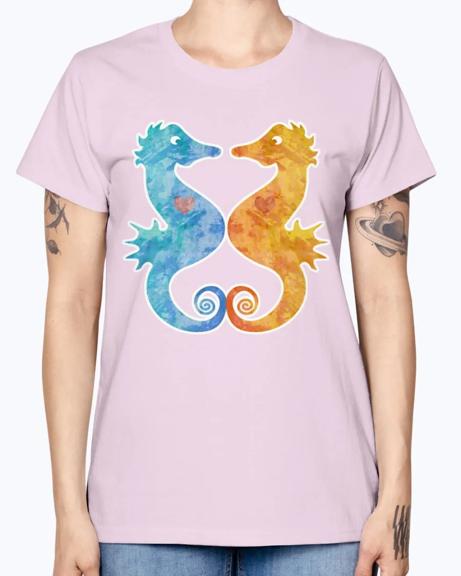 Gildan Ladies Missy T-Shirt. Seahorses in Love