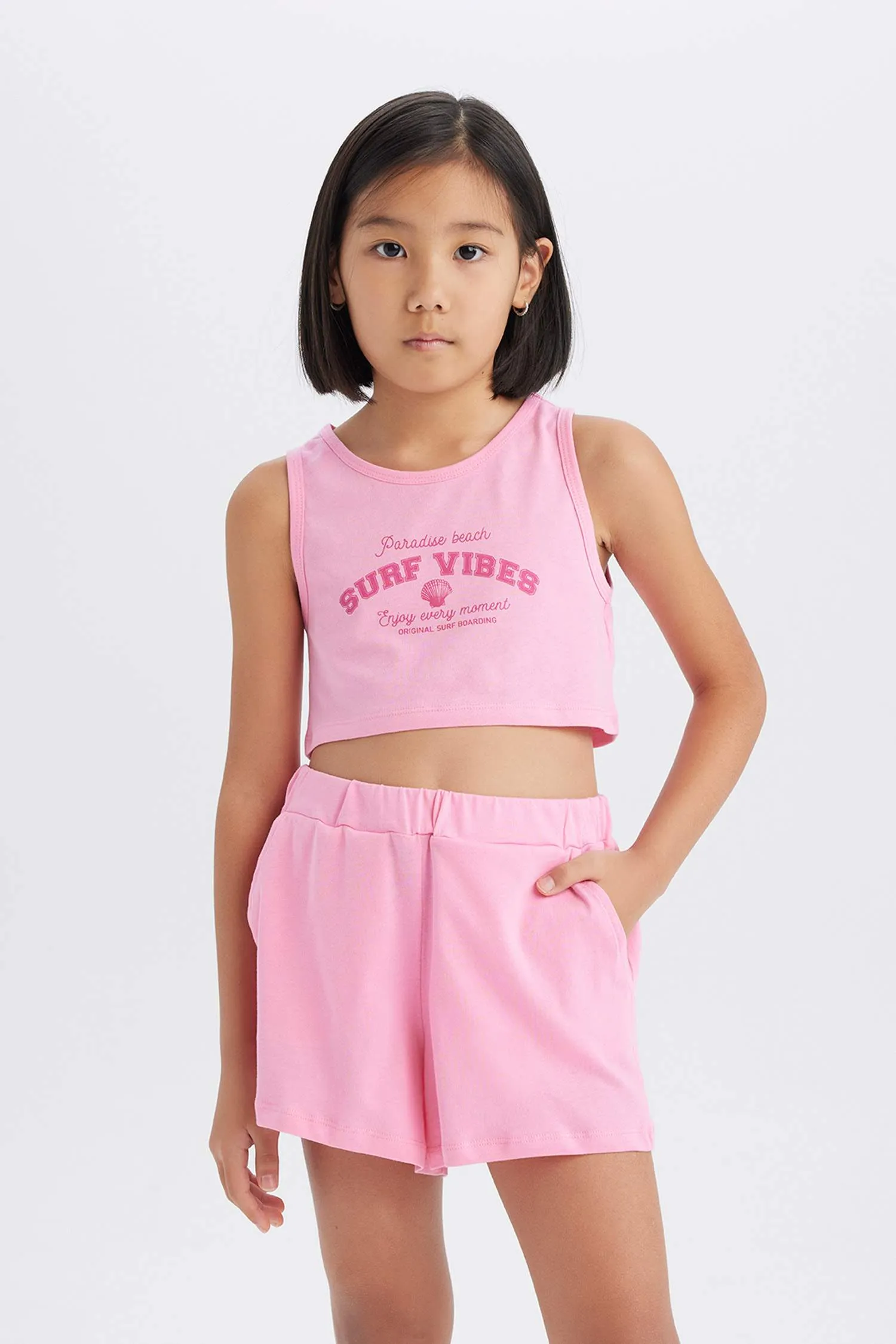 Girl 2 Pcs Set Printed Athlete Shorts