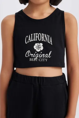 Girl 2 Pcs Set Printed Athlete Shorts