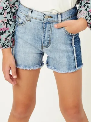 Girls Frayed Colorblock Denim Shorts
