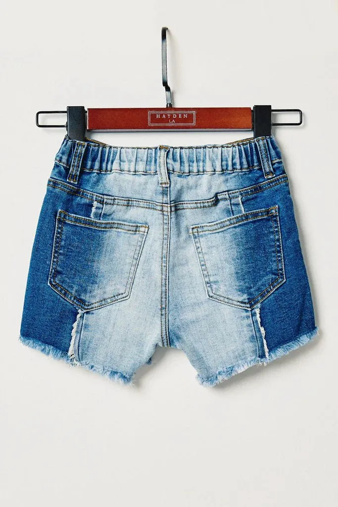 Girls Frayed Colorblock Denim Shorts