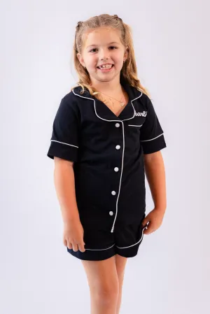 Girls short jersey personalised pyjamas Black