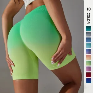 Gradient Women Yoga Shorts - Seamless Gym High Waist Workout Push Up Booty Biker Shorts, Tight Fitness Running Sport Leggings