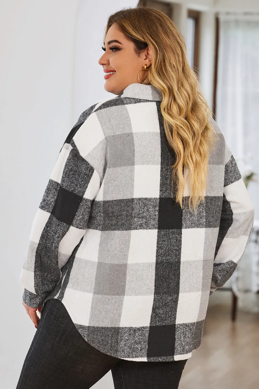 Gray Checkered Button-Up Shacket