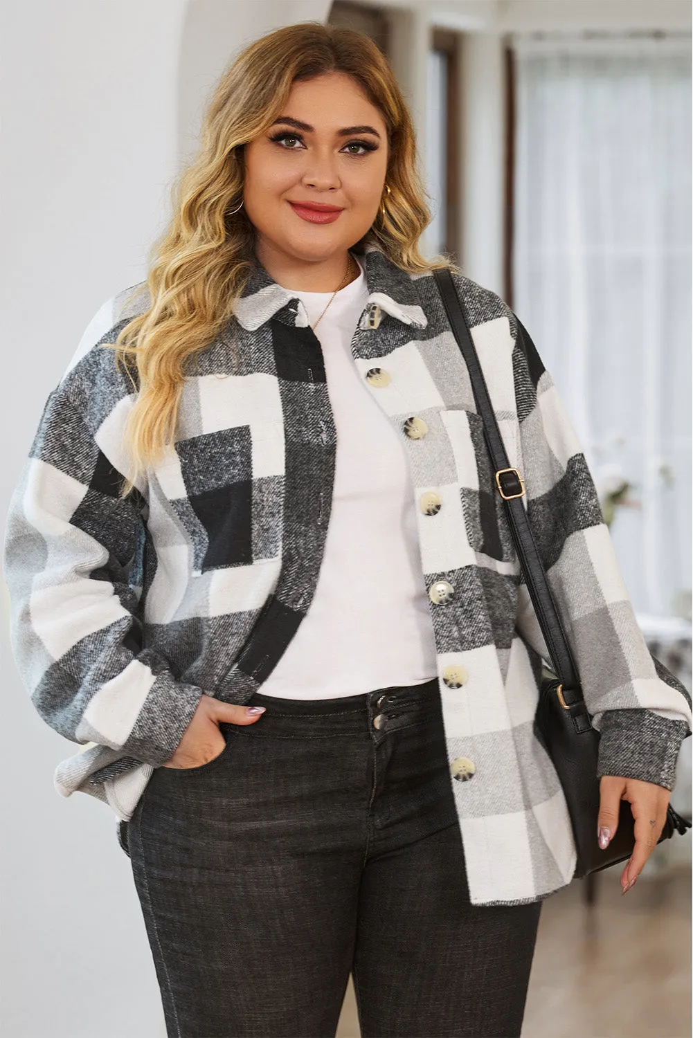 Gray Checkered Button-Up Shacket