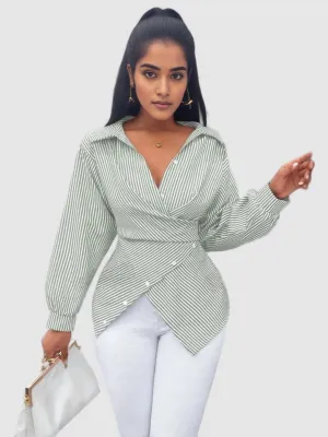 Green Striped Wrap Shirt