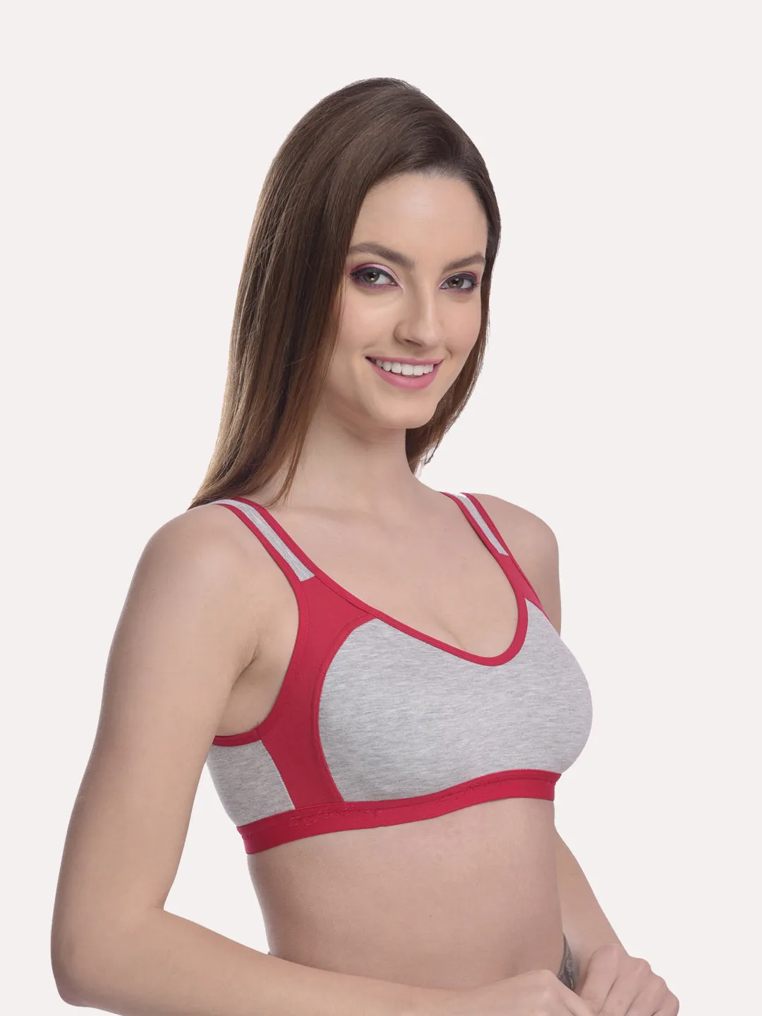 Grey & Red Pack Of 3 Colourblocked Non Padded Non Wired Bra