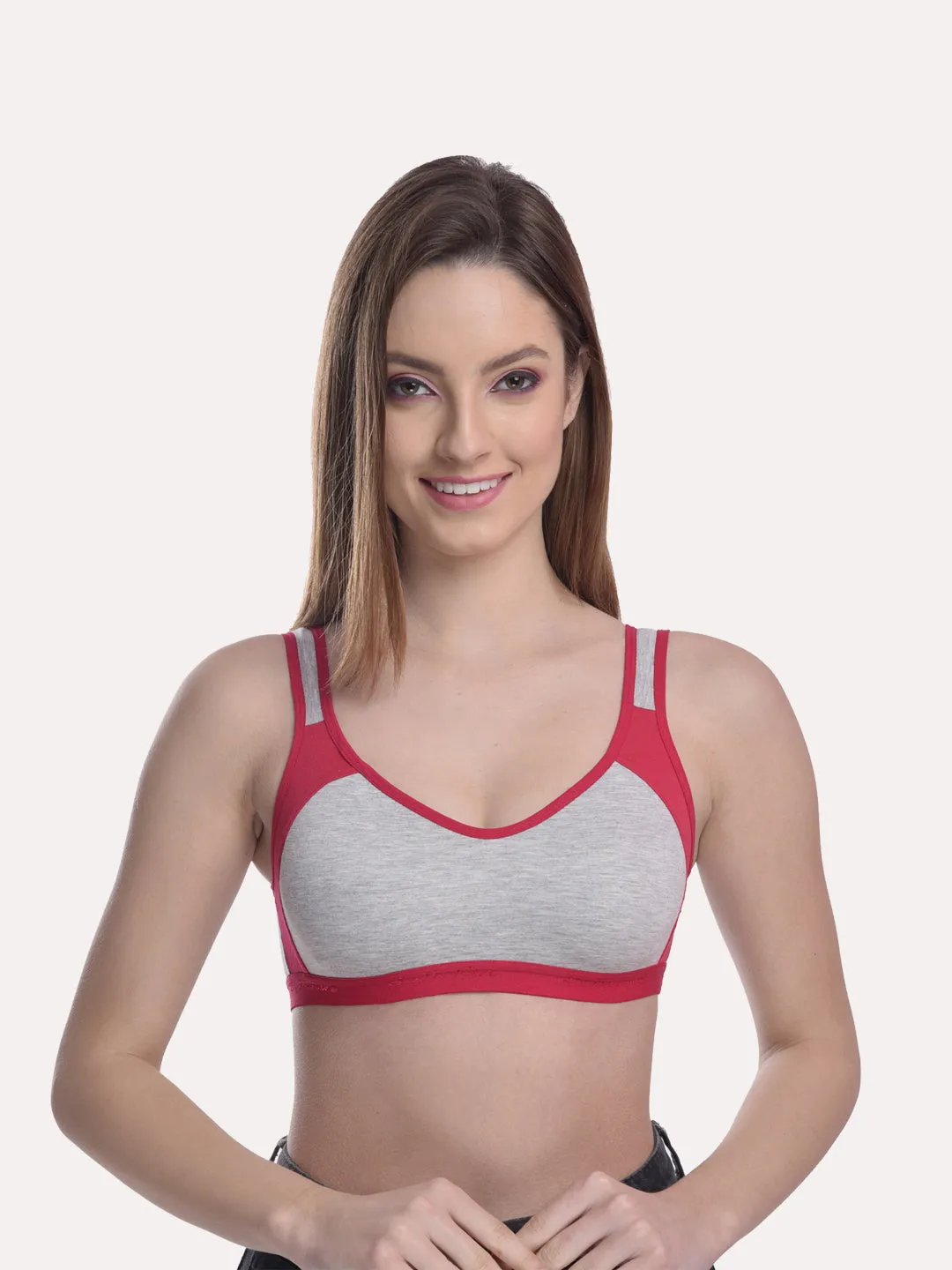 Grey & Red Pack Of 3 Colourblocked Non Padded Non Wired Bra