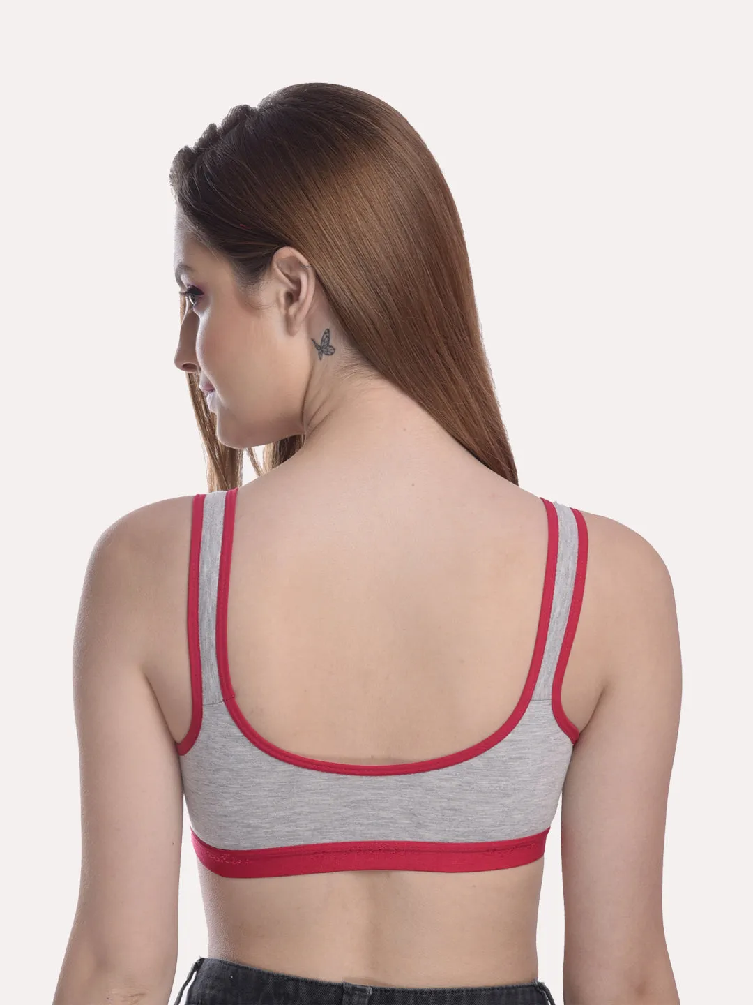 Grey & Red Pack Of 3 Colourblocked Non Padded Non Wired Bra