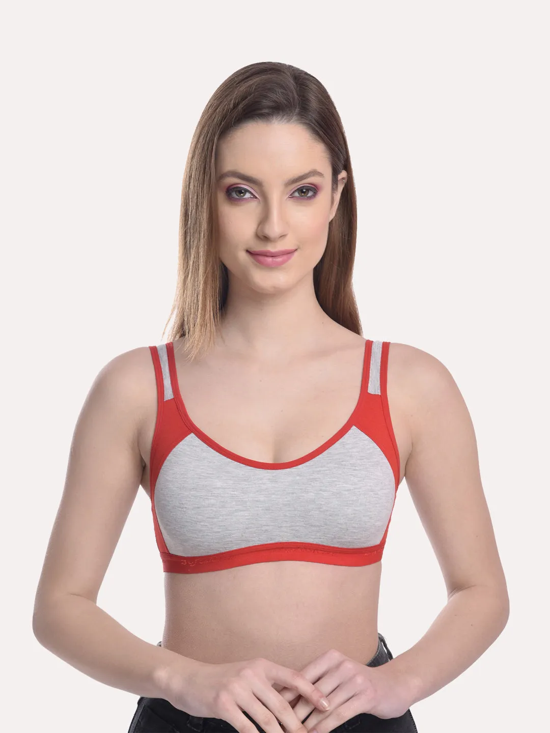 Grey & Red Pack Of 3 Colourblocked Non Padded Non Wired Bra
