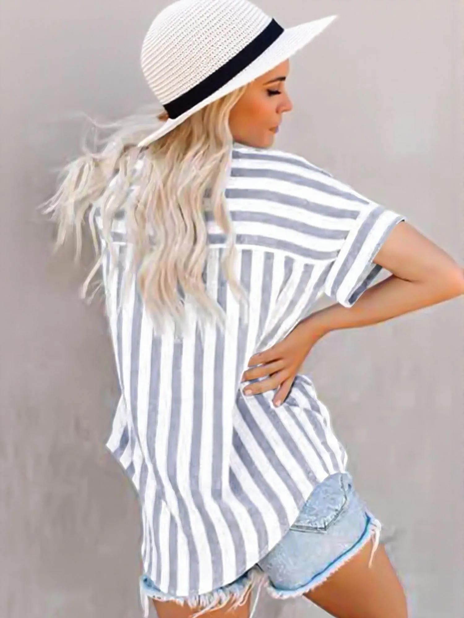 Grey Oversized Striped Shirt