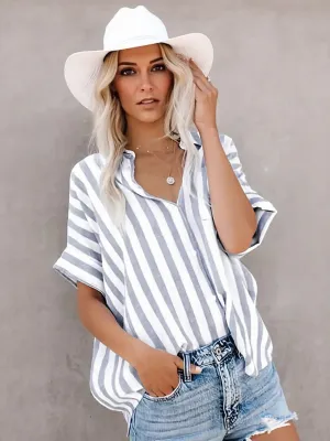 Grey Oversized Striped Shirt