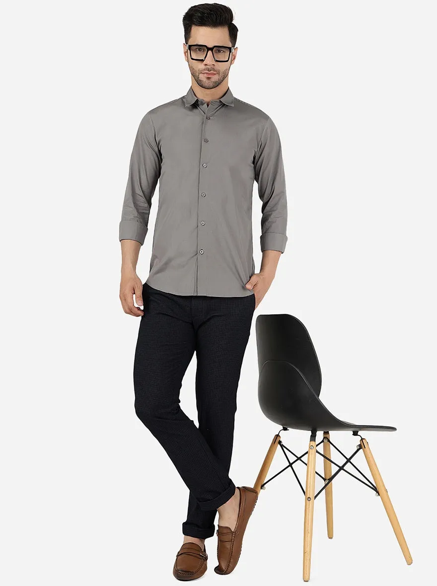 Grey Solid Slim Fit Casual Shirt | JadeBlue