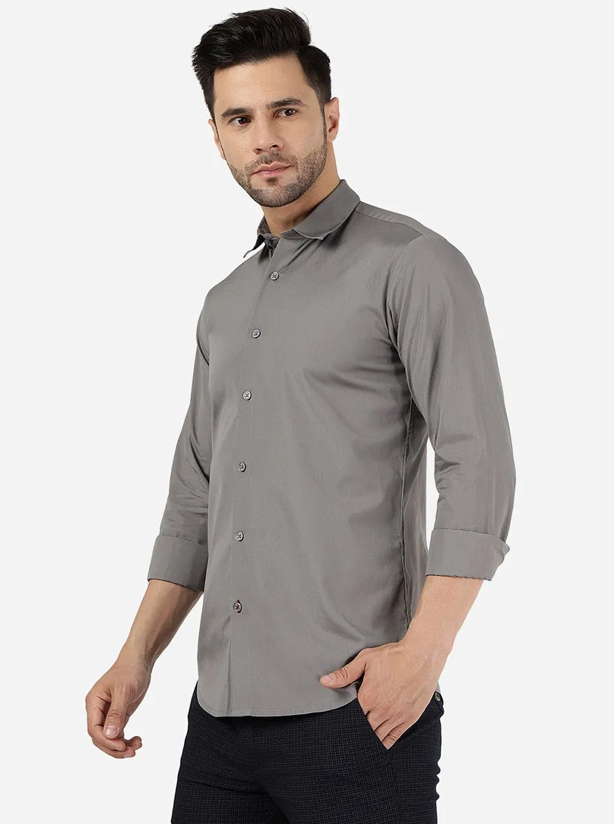 Grey Solid Slim Fit Casual Shirt | JadeBlue