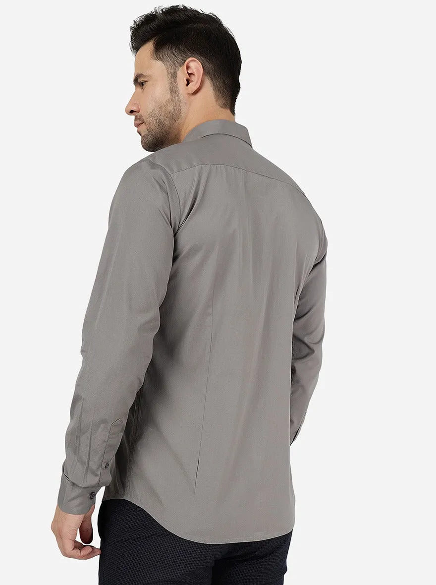 Grey Solid Slim Fit Casual Shirt | JadeBlue