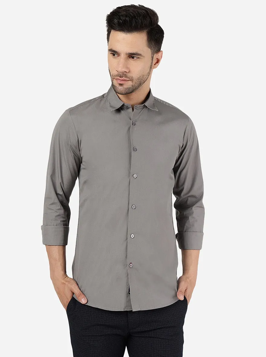 Grey Solid Slim Fit Casual Shirt | JadeBlue