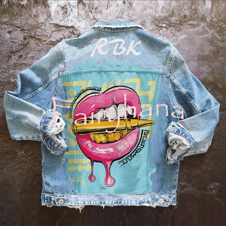 Halloween Print Long Sleeve Denim Jacket