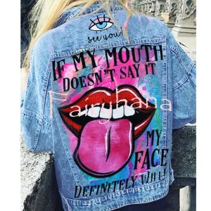 Halloween Print Long Sleeve Denim Jacket