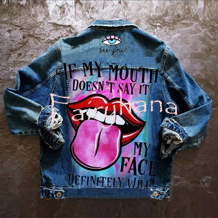 Halloween Print Long Sleeve Denim Jacket