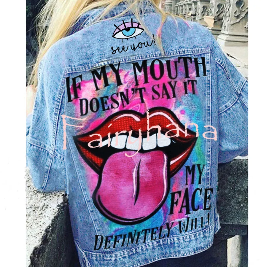 Halloween Print Long Sleeve Denim Jacket