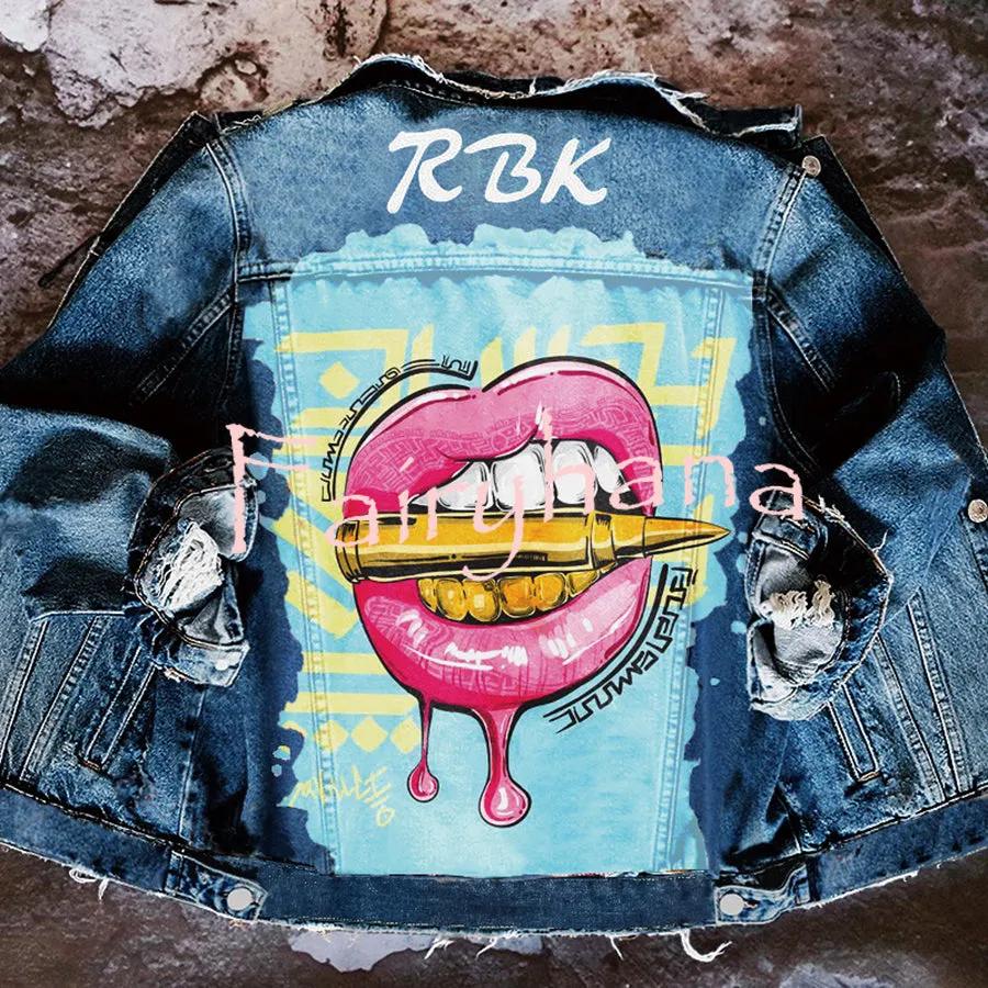 Halloween Print Long Sleeve Denim Jacket