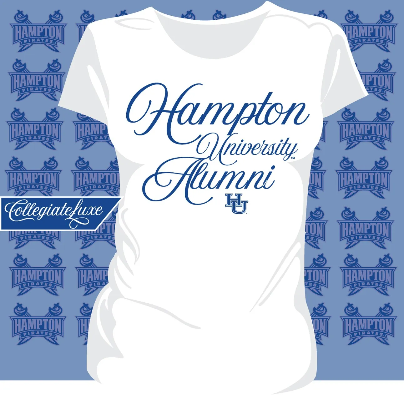Hampton U | Script Logo White Ladies Tees (**)