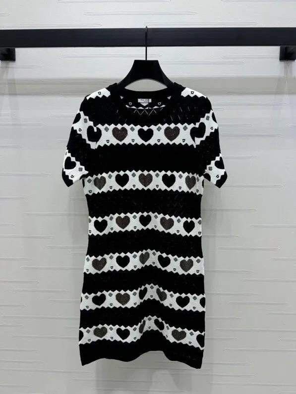 Heart Pattern Knit Mini Dress