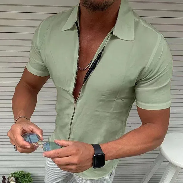 Herren Geschäftsbüro Casual Zipper Kurzarmhemd von Glanzvoller Gentleman