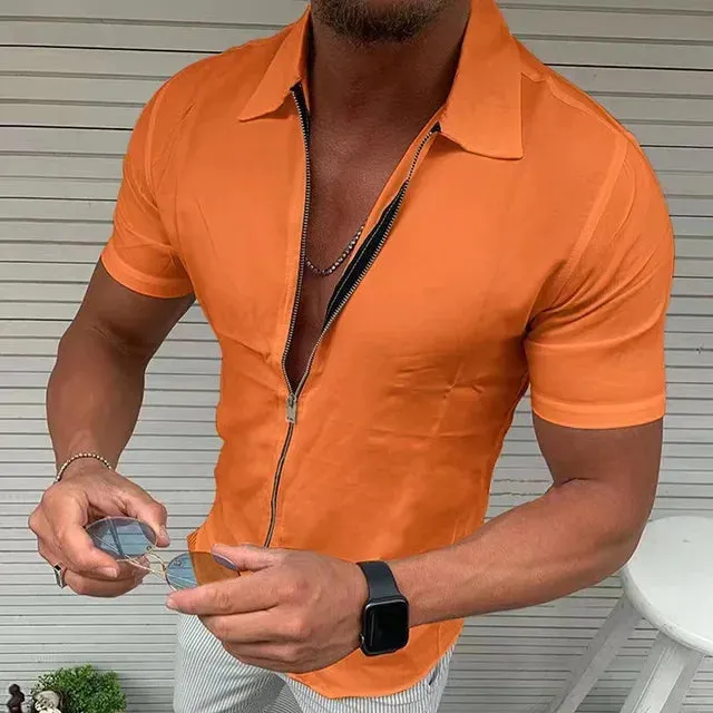 Herren Geschäftsbüro Casual Zipper Kurzarmhemd von Glanzvoller Gentleman