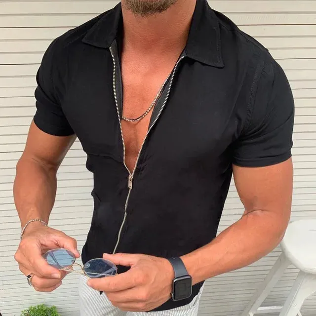 Herren Geschäftsbüro Casual Zipper Kurzarmhemd von Glanzvoller Gentleman