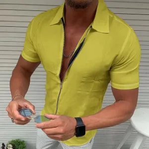 Herren Geschäftsbüro Casual Zipper Kurzarmhemd von Glanzvoller Gentleman
