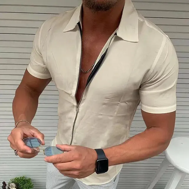 Herren Geschäftsbüro Casual Zipper Kurzarmhemd von Glanzvoller Gentleman